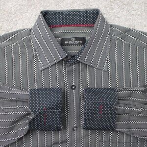 Bugatchi Uomo Shirt Mens Large Gray Geometric 100% Cotton Long Sleeve Button Up